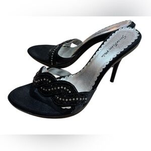 Black Beaded Stiletto Sandals